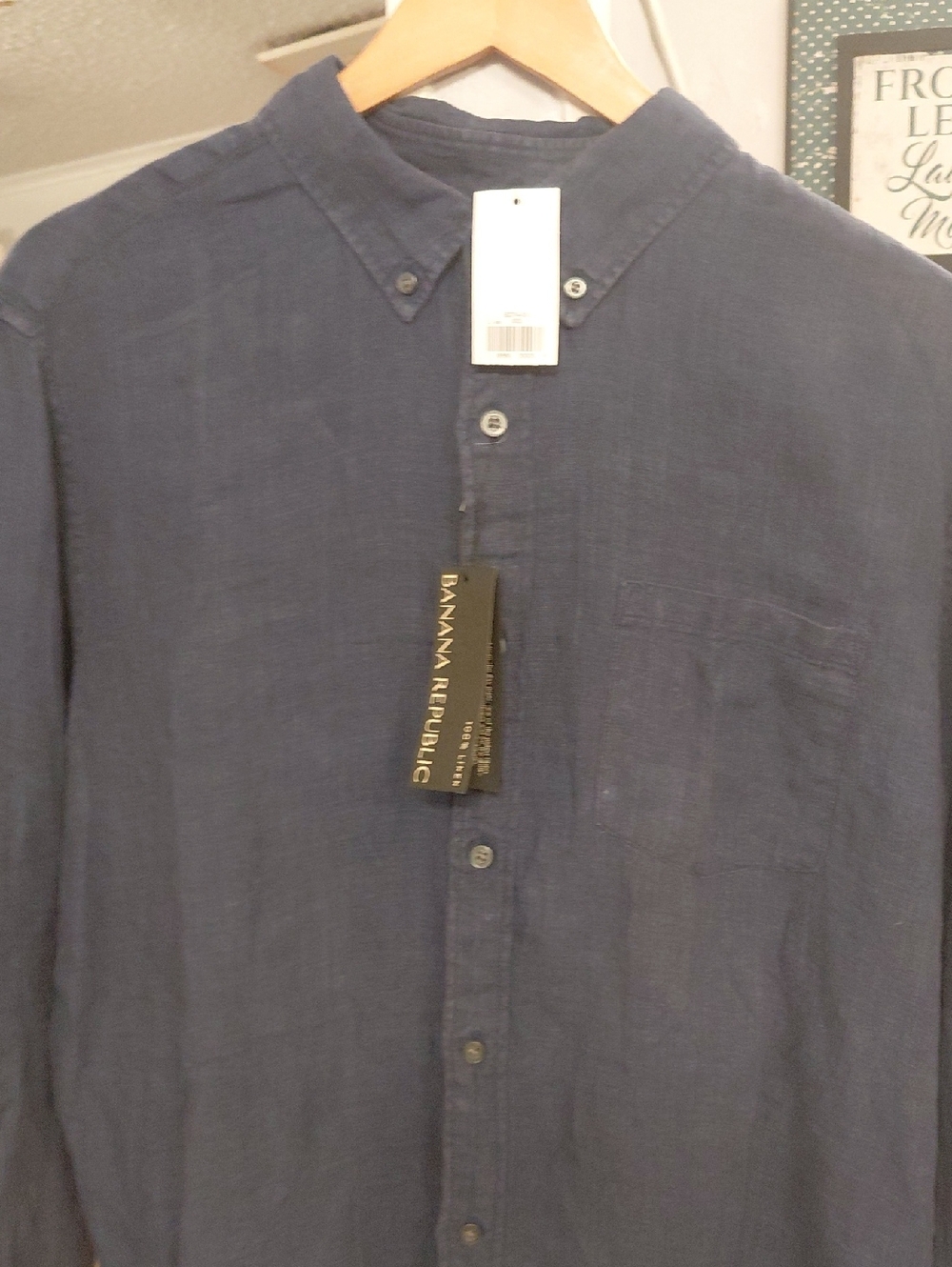 Banana Republic Men's Dark Blue Button-Down Linen Shirt